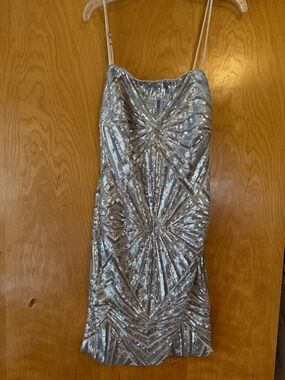 LULUS Silver Sequin Spaghetti-Strap Dress